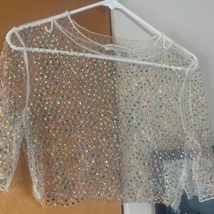 Mystique boutique, white sparkle mesh top